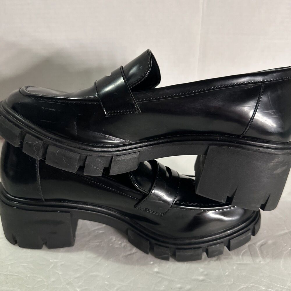 Crown Vintage Shoes Womens 9 M Lane Lugsole Penny Loafer Black Faux Leather - Picture 6 of 8